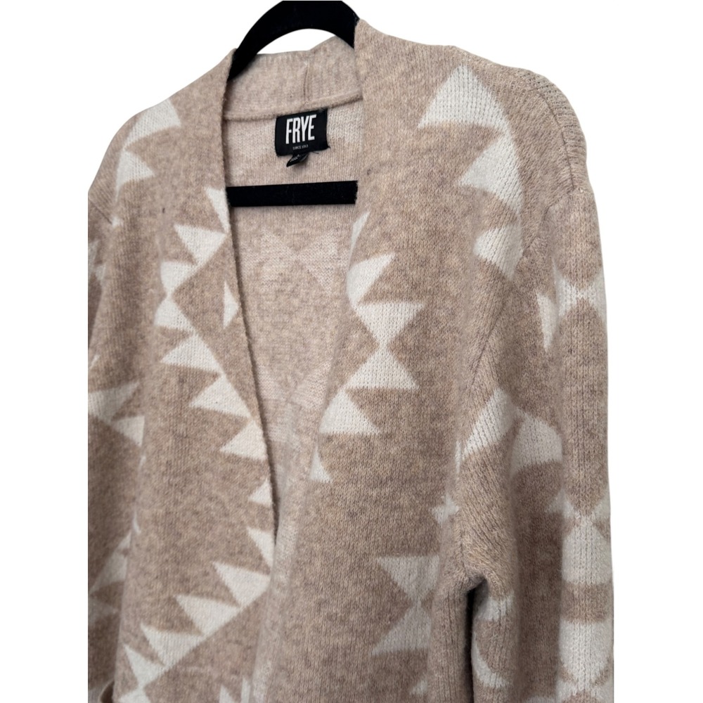 Frye Womens Southwestern Geometric Open Front Cardigan Beige Cream Large - Picture 2 of 8
